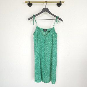 & Other Stories 6 Green Polka Dot Spaghetti Tie Strap Button Front Mini Dress